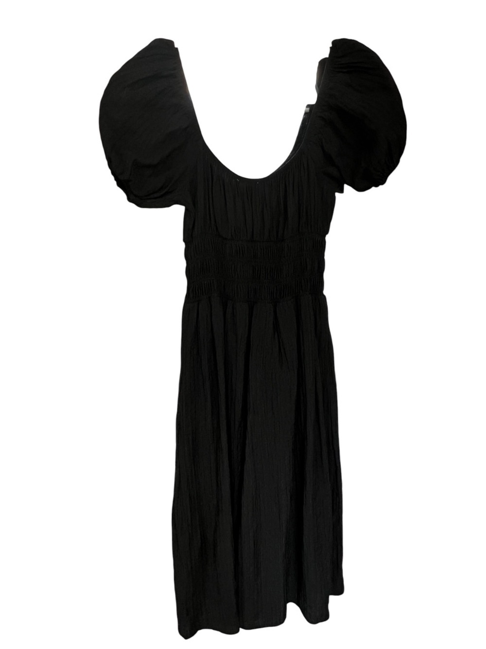 Black Puff Sleeve Midi Dress - Women